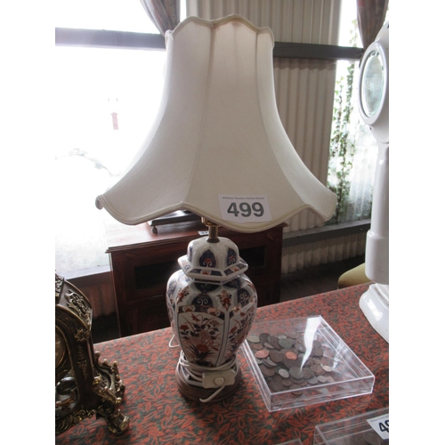 499 - Hand painted table lamp and shade.