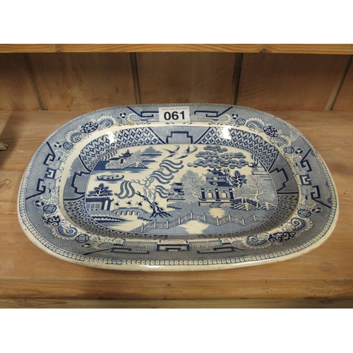 61 - Large blue and white meat platter.