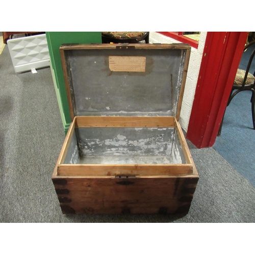 95 - Antique pine metal bound cooler box.  H:45cm, W:77cm, D:50cm.