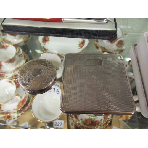 209 - Ladies silver compact and silver pill box.