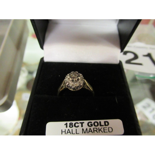 210 - Ladies 18ct Multi diamond ring size N, weight 3.1g.