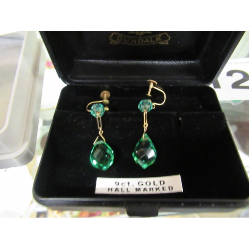 211 - Pair of 9ct gold ladies Gemstone drop earrings.