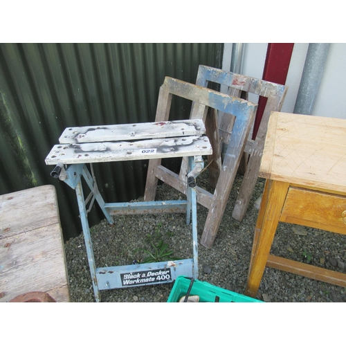 22 - Black and Decker work bench plus pair of trestle stands.