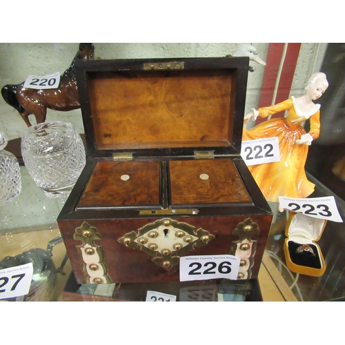 226 - Good victorian Walnut Mother of Pearl and brass mounted tea caddy.