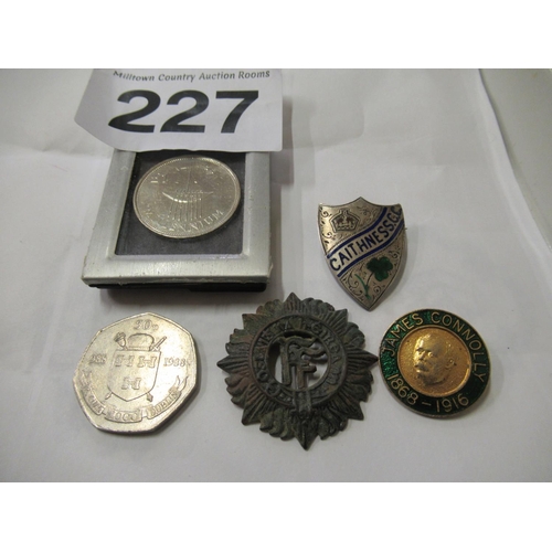 227 - 925 silver badge plus 2 Military badges also 2 coins.