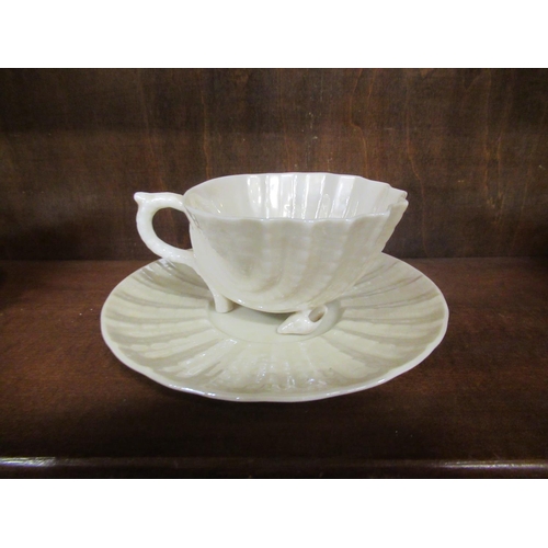 233 - 6 Black stamped Belleek Cups and Saucers - 2 slightly chipped.