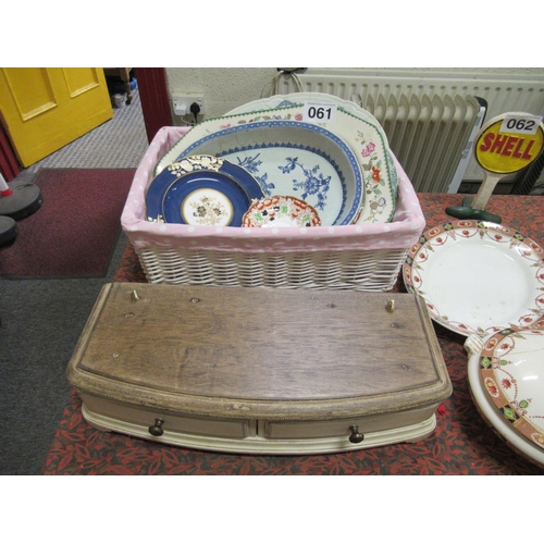 61 - Job lot of assorted meat platters plus a 2 drawer dressing mirror base.