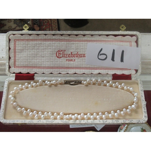 611 - Ladies Pearl Necklace with silver clasp in original box.