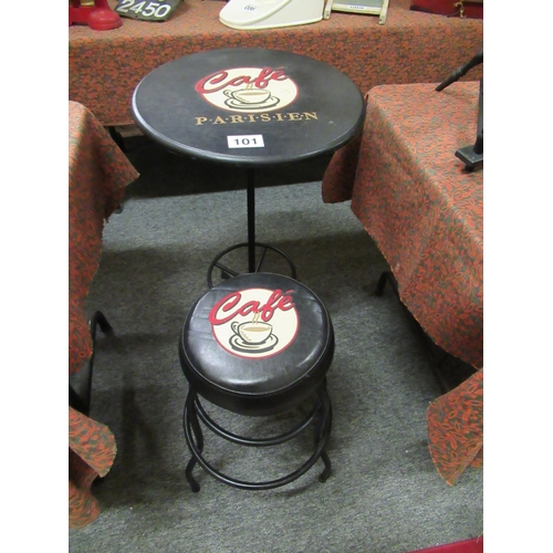 101 - Small coffee table with matching stool. Height of table 80cm top 50cm diameter.