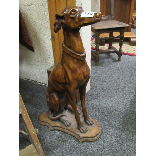 116 - Pair of Life Sized carved vintage Greyhounds. H:80cm.