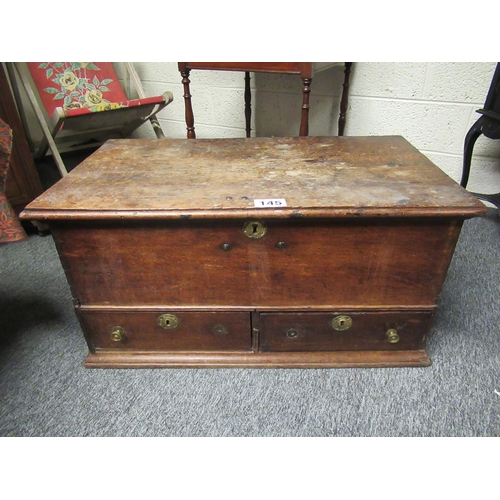 145 - 18th Century Oak coffer with 2 drawers.  H:48cm, Top:94cm x 54cm.