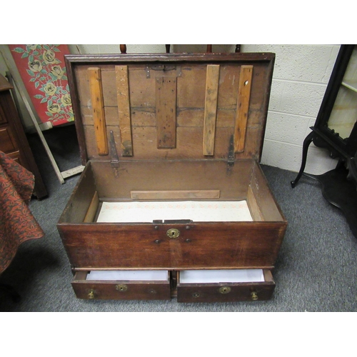 145 - 18th Century Oak coffer with 2 drawers.  H:48cm, Top:94cm x 54cm.