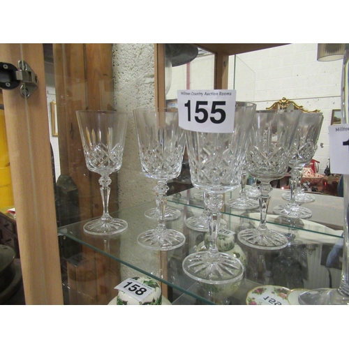 155 - Set of 6 cut glass wine glasses.