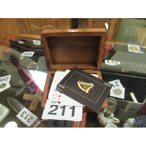 211 - Vintage Guinness playing cards in wood and brass box.