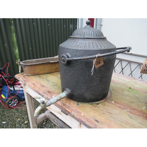 26 - Antique metal Road side pot with brass tap.