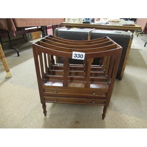 330 - Mahogany canterbury with 2 drawers.  H:53cm W:46cm, D:36cm.