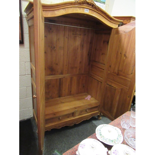 375 - Very fine Pine French style 2 door wardrobe.  H:210cm, W:130, D:62cm.