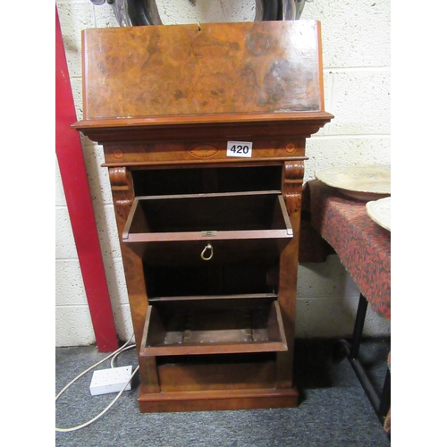 420 - Very fine Victorian Walnut inlaid Music cabinet with lift up slope.  H:100cm, W:62cm, D:36cm.