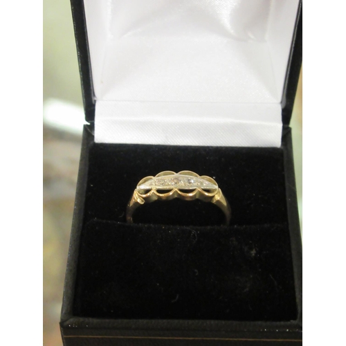 440 - 18ct yellow gold diamond boat ring. Size R