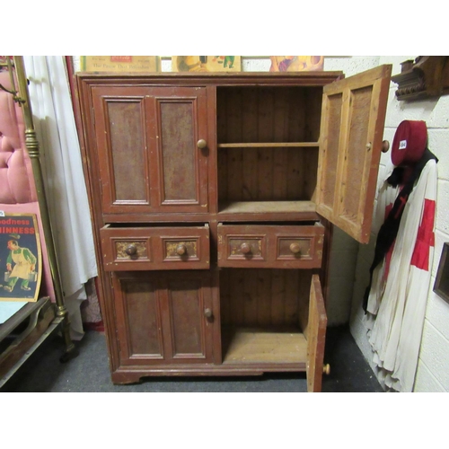 490 - Good Antique pine 4 door Kitchen Cupboard with 2 drawers.   H:185cm. W:36cm, D:50cm.