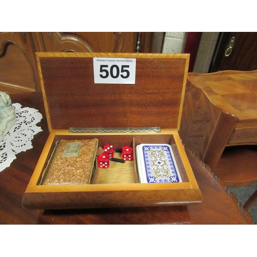 505 - Inlaid games box with playing cards.