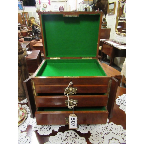 507 - Superb victorian mahogany 3 drawer collectors chest with lift up top.  H:35cm, W:40cm, D:32cm.