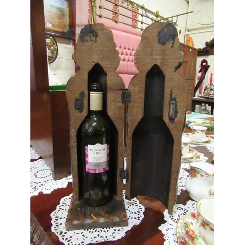 508 - Hand carved figural wood bottle wine case.