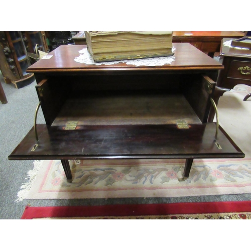 516 - Georgian mahogany drop leaf Fun table, with drop leaf one side and drawer the other. Leaf opened: 82... 