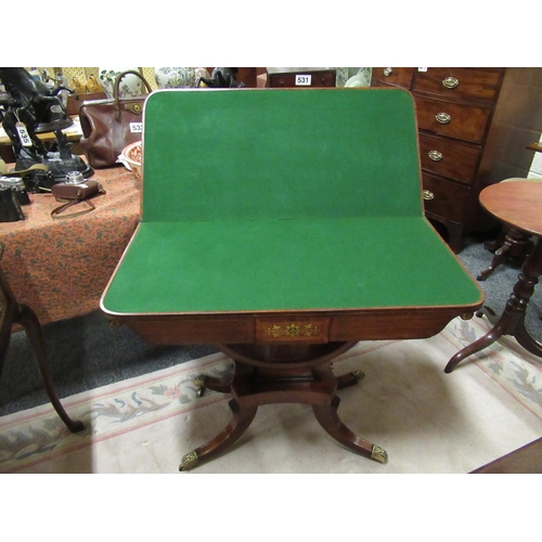 528 - Superb regency mahogany cross banded brass inlaid fold over card table.  H:72cm, Top when opened: 89... 