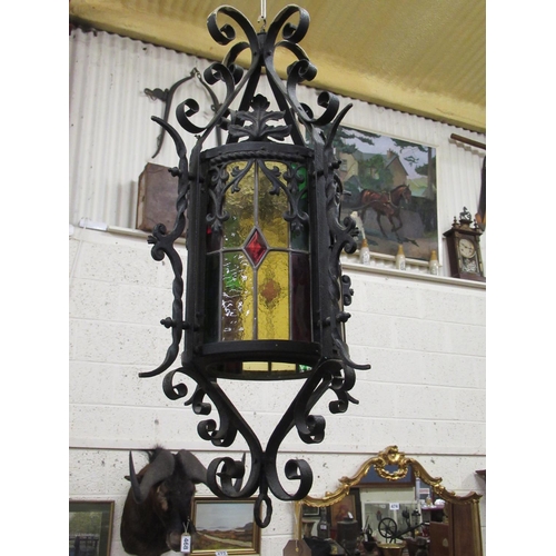 559 - Good Leaded glass hall Lantern.  Drop:75cm.