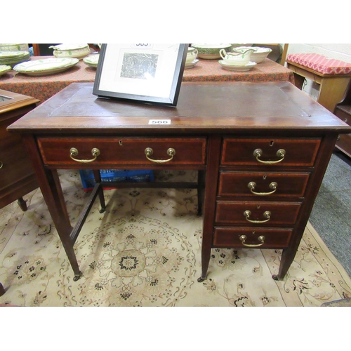 566 - Good Edwardian mahogany inlaid leather top 5 drawer Ladies writing desk.   Top:100cm  x 52cm.