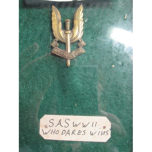 591 - Framed S A S pin badge.