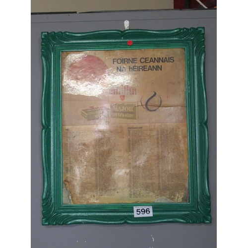 596 - Framed Irish Major Cigarette advert sign - Repro.  70cm x 60cm,