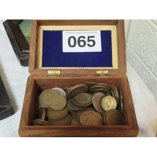 65 - Mini chest filled with mixed coins.