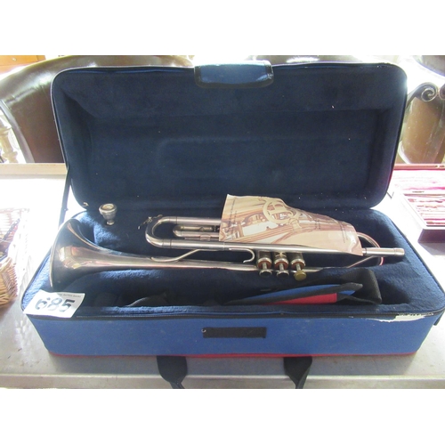 685 - Silver plated Trumpet in case.