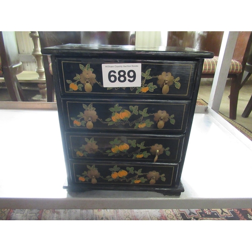 689 - Chinese Lacquered 4 drawer jewellery chest.