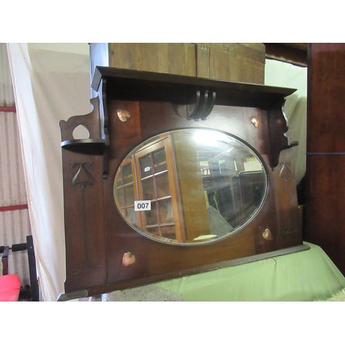 7 - Mahogany art deco over mantle mirror.  H:80cm, W:48cm.