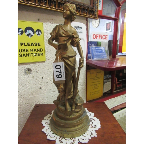 79 - Spelter figure - Lady with Harp.  H:50cm.