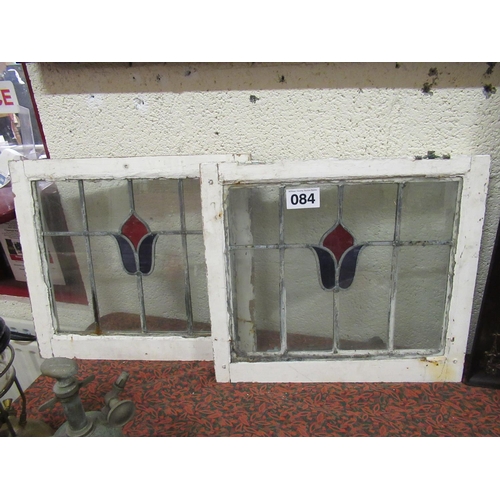 84 - Pair of leaded glass windows.  55cm x 49cm.