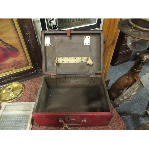 90 - Antique painted pine Deed box.  H:20cm, W:42cm, D:28cm.