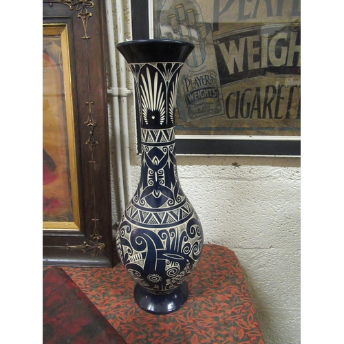 93 - Unusual hand painted long neck vase.  H:50cm.