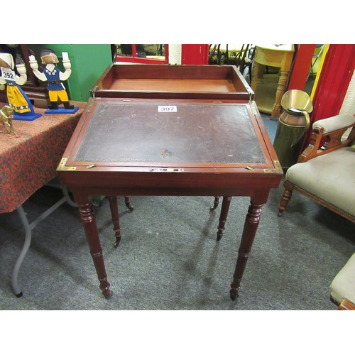 397 - Good victorian mahogany campaign writing desk.  H85cm, W:60cm, D:40cm.