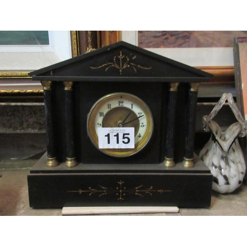 115 - Victorian Slate Mantle Clock with Marble Pillars 12