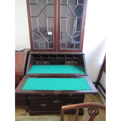 243 - Georgian Mahogany Bureau Bookcase on Bracket Feet