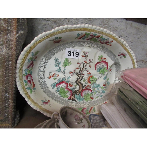 319 - Large Adams Hand Painted Turkey Platter with Gravy well. Small chip on rear. (21