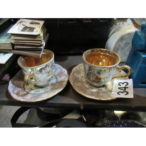 343 - Pair of Hand Painted Cups and Saucers