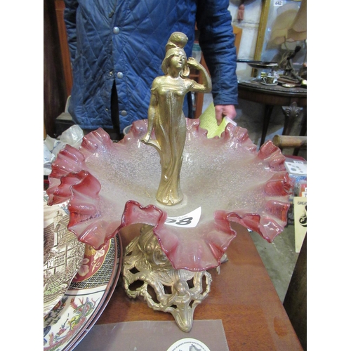 398 - Ruby Glass and Brass Eperne Centerpiece (12