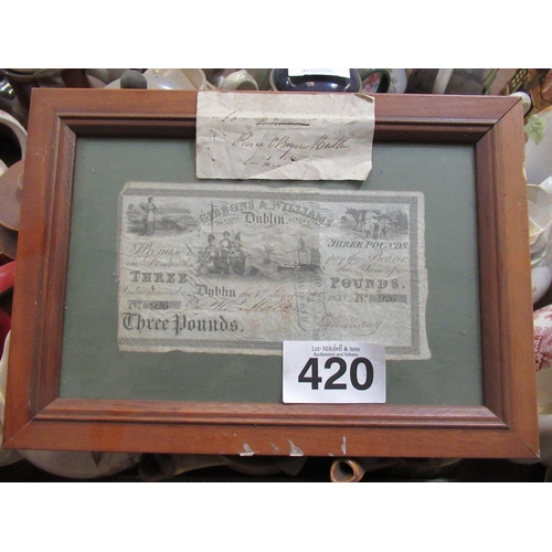 420 - 1833 Gibbons and Williams framed Three Pound Note