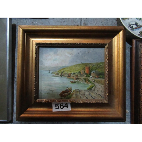 564 - Oil on Board in Gilt Fame - Harbor Scene -Signed E Deacon (9.5