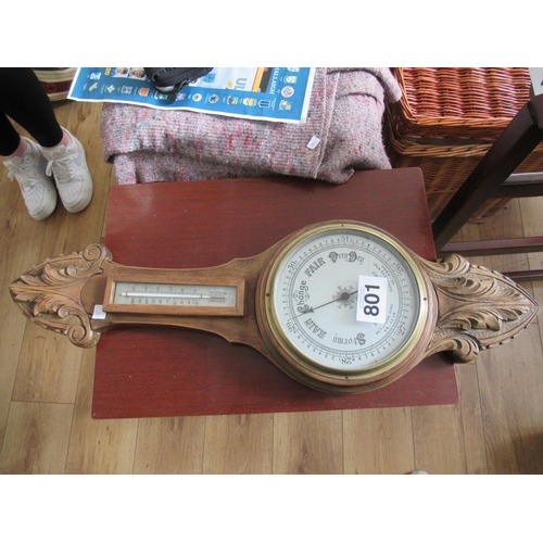 801 - Victorian Oak Highly carved Barometer.